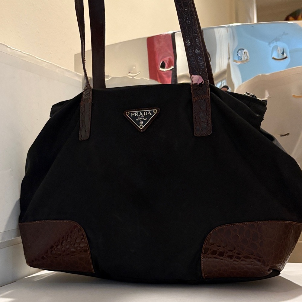 Prada Black and Brown Shoulder Bag